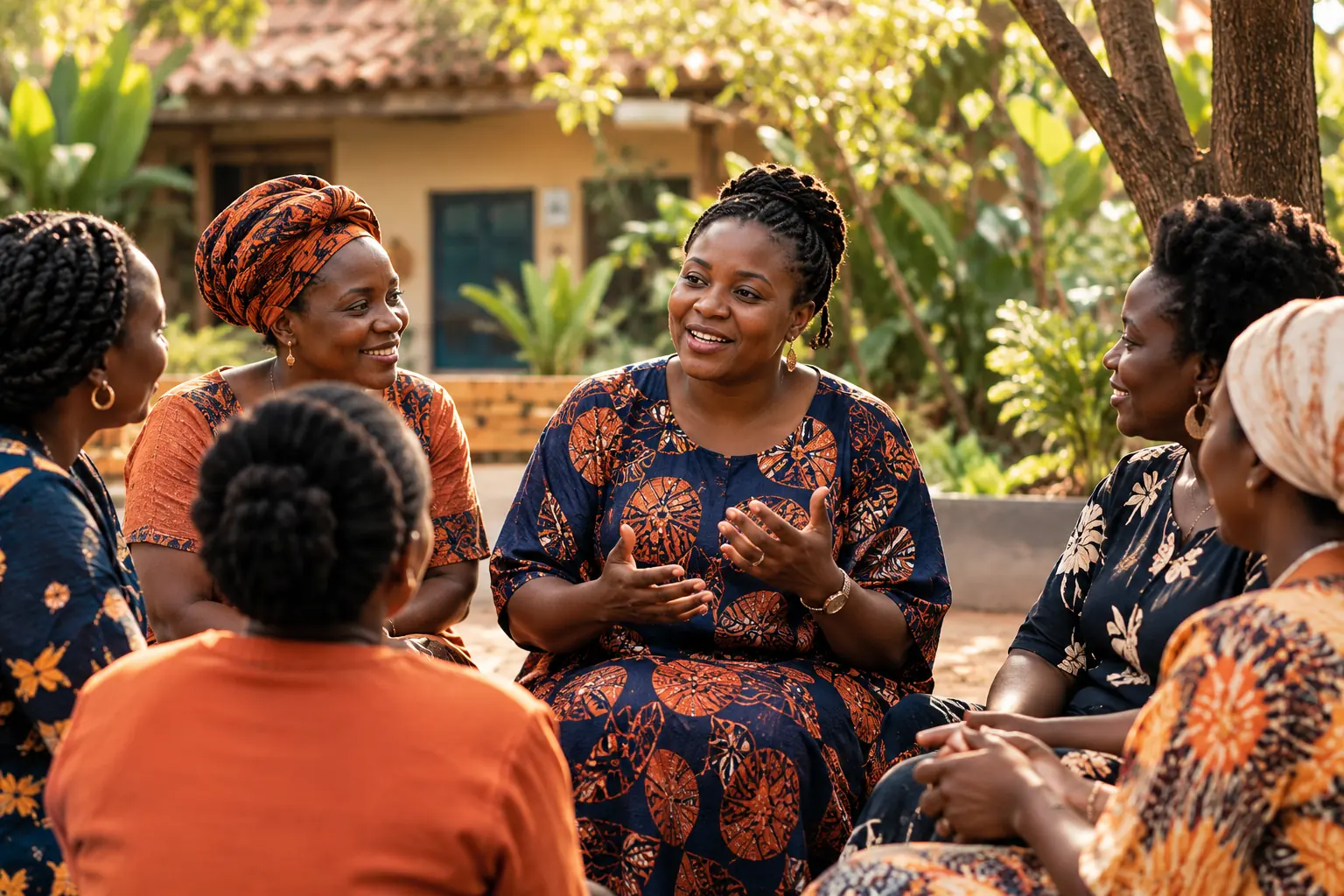 Illustrative scene of women in a community conversation